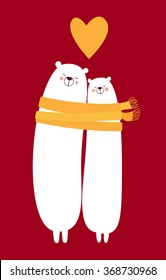 Illustration of the bear's couple in yellow scarf