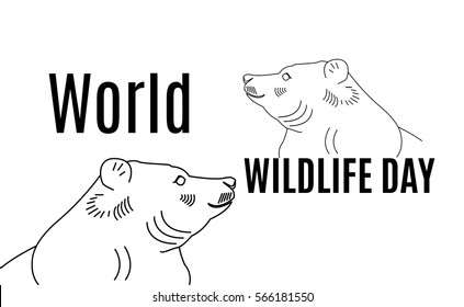 Illustration bears world wildlife day. vector. Dark and white illustration