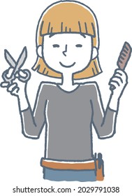 Illustration of a beautician woman with scissors and comb