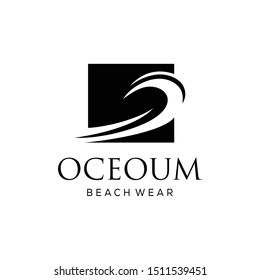 Illustration of beautiful abstract waves in a box sign logo design graphic