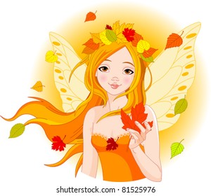 Illustration of beautiful Autumn fairy with Maple Leaf