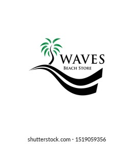 Illustration of a beautiful beach with calm waves and coconut trees there