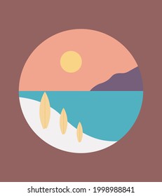 illustration of a beautiful beach and surfboard