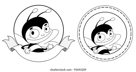 illustration of a beautiful bee banner outlined
