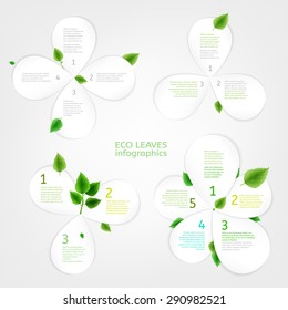 The illustration of beautiful bio infographics with  paper leaves charts and diagrams. Ecology and biology natural concept. Vector image. Ideal for brochure, leaflet and catalog info graphic pages.