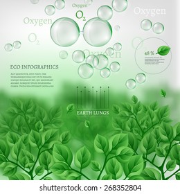 The illustration of beautiful bio infographics with water cycle scheme. Ecology set with oxygen, water and carbon dioxyde molecules.