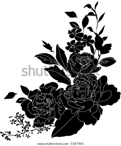 Illustration Beautiful Black Flower Decoration Stock Vector (Royalty ...