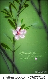 The illustration of  beautiful blooming cherry-tree branch background. Creative and unique texturized graphic style. Totally vector image.