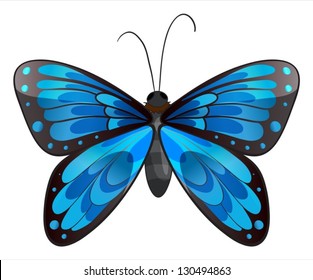 Illustration of a beautiful blue butterfly on a white background