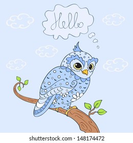 illustration of a beautiful blue owl greeting