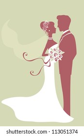 An illustration of beautiful bride and groom just married