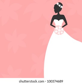 Illustration of a beautiful bride holding a bouquet. Bridal shower/wedding invitation template.