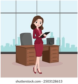 illustration of beautiful brunette businesswoman vector illustration