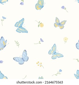 illustration Beautiful butterfly and flower botanical leaf seamless pattern for love wedding valentines day or arrangement invitation design greeting card.