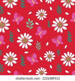 illustration Beautiful butterfly and flower botanical leaf seamless pattern for love wedding, valentines day or arrangement invitation design, greeting card.