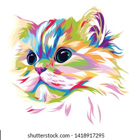 Ilustración de hermoso gato sobre el arte pop de color vectorial con fondo blanco. Ilustración vectorial de los animales.