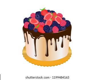 Illustration of a beautiful chocolate cake covered with lot of fruits