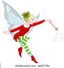 Illustration of a beautiful Christmas fairy in fly