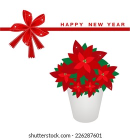 An Illustration A Beautiful Christmas Poinsettia Flower in Flowerpot on Greeting Card, Sign for Christmas Celebration. 