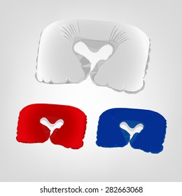 The illustration of  beautiful colorful inflatable pillows. Red, white and blue relaxing accessories. Ideal template for branding mock ups and souvenirs. Vector image.