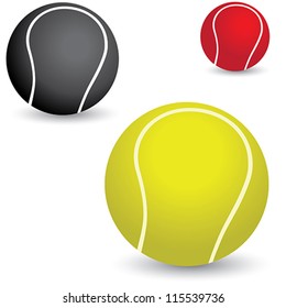 Illustration of beautiful colorful tennis balls in yellow, black and red colors.