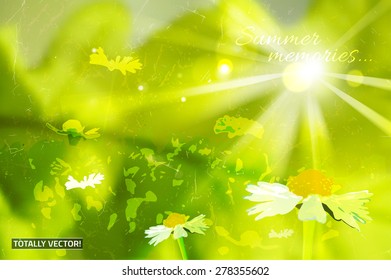 The illustration of  beautiful colorful wildflowers background. Creative and unique texturized graphic style. Natural and ecological concept. Totally vector image.