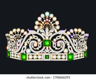 Illustration of a beautiful crown, tiara tiara with gems and pearls. Vector crown element for design