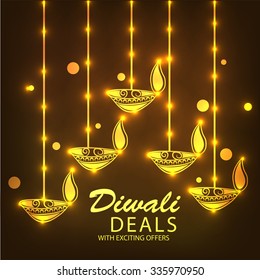 illustration of beautiful decorated Diwali diya offer background with hanging diya.