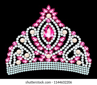 illustration of beautiful diadem, crown, tiara female with pearls and precious stones