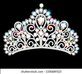 illustration of beautiful diadem, crown, tiara female with  precious stones