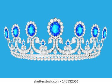 illustration beautiful diadem feminine wedding on we turn blue background