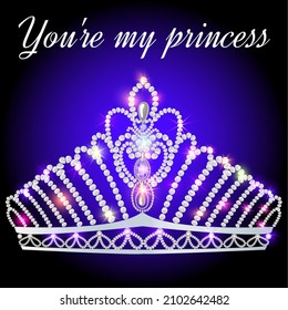 illustration beautiful diadem feminine wedding on we turn blue background.  You're my princess
