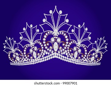 illustration beautiful diadem feminine wedding on we turn blue background