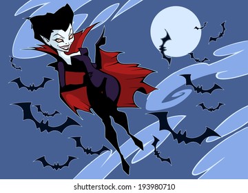 Illustration of a beautiful and eccentric vampire character