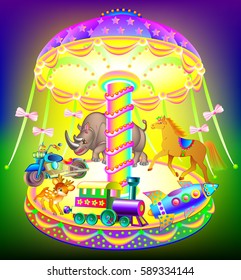 Illustration of beautiful fantasy carousel, vector cartoon image.