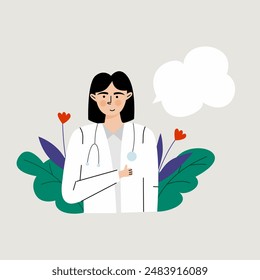 Illustration of beautiful female doctor wearing a white coat