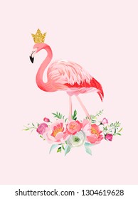 Illustration of Beautiful Flamingo with place for Baby Name for Poster Print, Baby Greetings, Invitation, Children Store Flyer, Brochure, Book Cover in vector