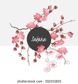 Illustration with beautiful flowers sakura. Vector