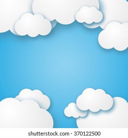 Ilustración de unas hermosas nubes vacías onduladas sobre un vector de fondo azul