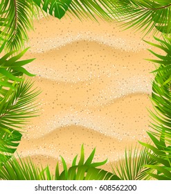 Illustration Beautiful Frame with Sandy Texture and Exotic Plants - Vector