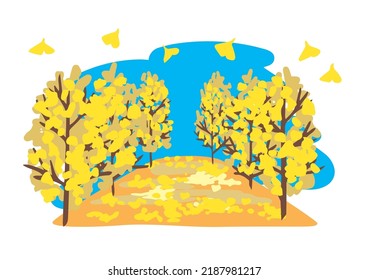 Illustration of beautiful ginkgo trees