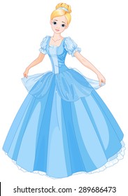 Illustration beautiful girl dressed ball gown