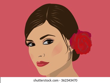 Illustration of a beautiful girl face Spanish.