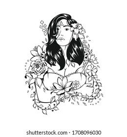 Illustration beautiful girl with floral