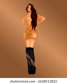 Illustration of a beautiful girl on a brown background.