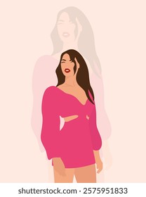 Illustration of a beautiful girl on a pink background.