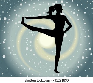 illustration with a beautiful girl on a yoga theme - eka hasta padangusthasana pose.