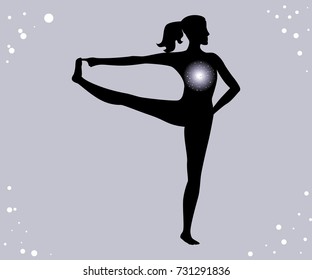 illustration with a beautiful girl on a yoga theme - eka hasta padangusthasana pose.