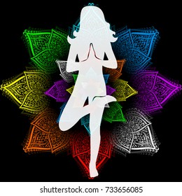 illustration with a beautiful girl on a yoga theme - Ardha Baddha Padmottasana Pose.