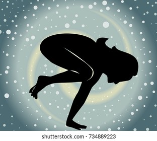 illustration with a beautiful girl on a yoga theme - dhyanasana Pose.